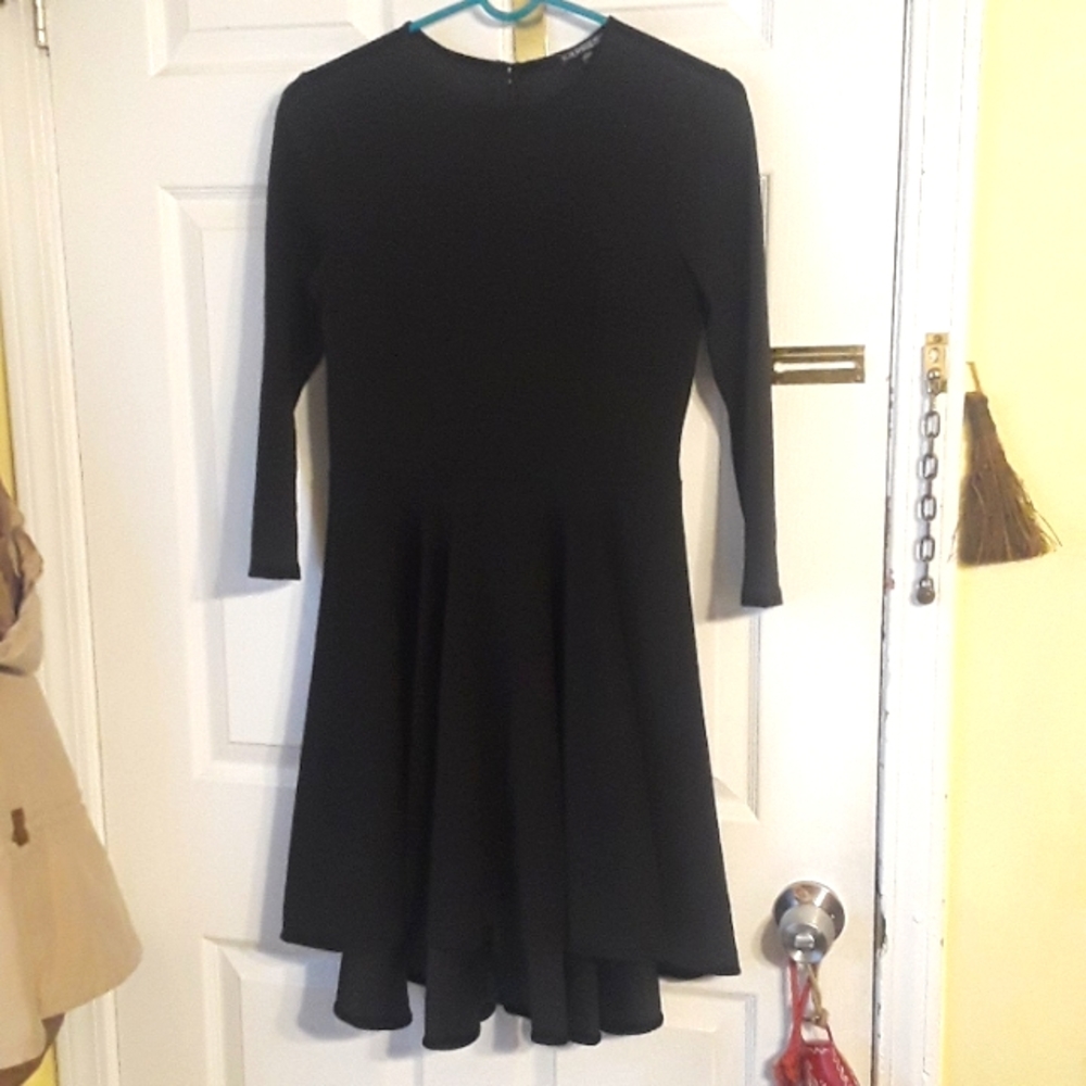 Express black hi-low fit & flare skater dress black high-low 3/4 sleeve LBD